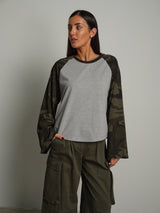 Maglia manica campana camouflage - Grigio