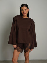 Maglia spalle imbottite manica ampia - moro