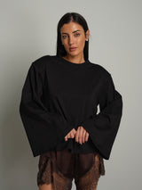 Maglia spalle imbottite manica ampia - Nero