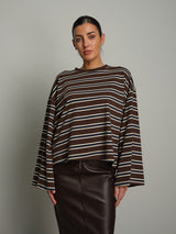 Maglia righe blu manica campana - moro