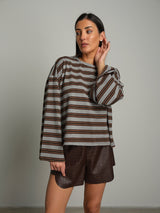 Maglia righe manica campana - Grigio