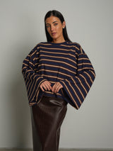 Maglia righe manica campana - Blu