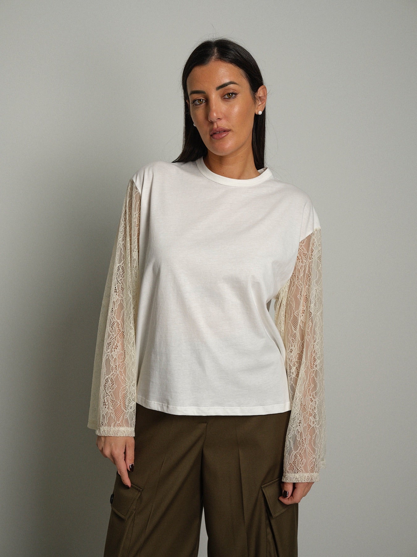 Maglia manica pizzo Bianco-ottico Vicolo UAC0197;Maglia manica pizzo Bianco-ottico Vicolo UAC0197 — foto 2;Maglia manica pizzo Bianco-ottico Vicolo UAC0197 — foto 3