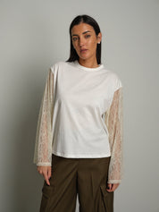Maglia manica pizzo Bianco-ottico Vicolo UAC0197;Maglia manica pizzo Bianco-ottico Vicolo UAC0197 — foto 2;Maglia manica pizzo Bianco-ottico Vicolo UAC0197 — foto 3