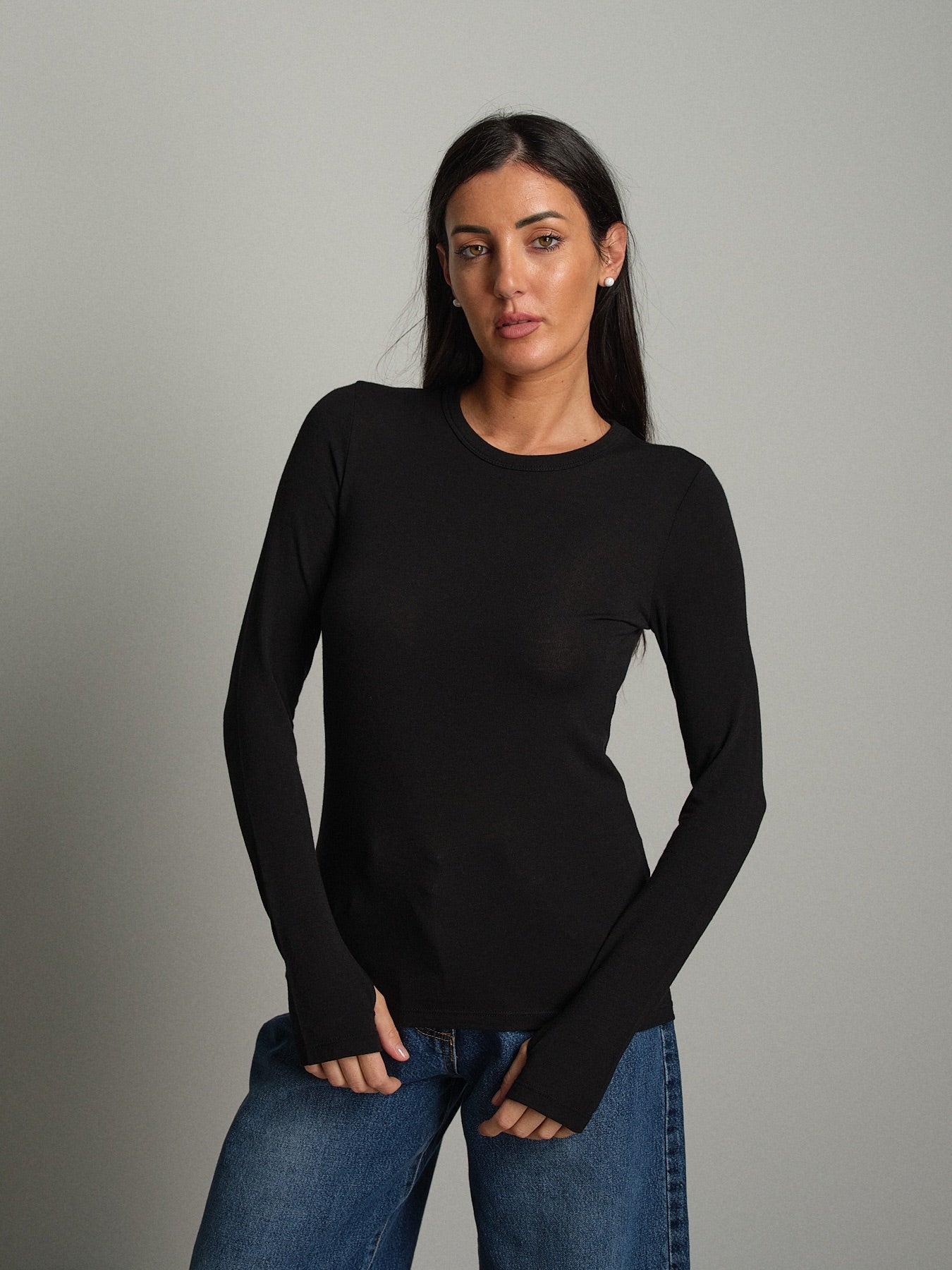 Maglia lana modal manicotti Nero Vicolo UAC0208;Maglia lana modal manicotti Nero Vicolo UAC0208 — foto 2;Maglia lana modal manicotti Nero Vicolo UAC0208 — foto 3