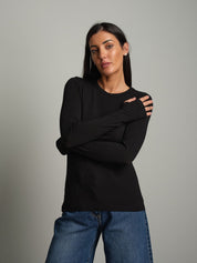 Maglia lana modal manicotti Nero Vicolo UAC0208;Maglia lana modal manicotti Nero Vicolo UAC0208 — foto 2;Maglia lana modal manicotti Nero Vicolo UAC0208 — foto 3
