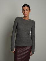 Maglia costina manica lunga lamé - Antracite