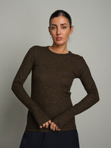 Maglia costina manica lunga lamé - moro