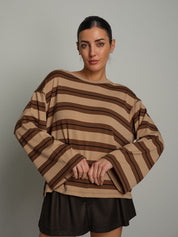 Maglia riga larga Sabbia Vicolo UAC0226;Maglia riga larga Sabbia Vicolo UAC0226 — foto 2;Maglia riga larga Sabbia Vicolo UAC0226 — foto 3